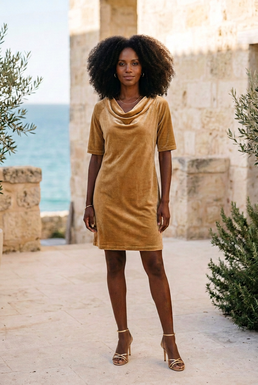 Gold Bella dress with matching gold strappy heels
