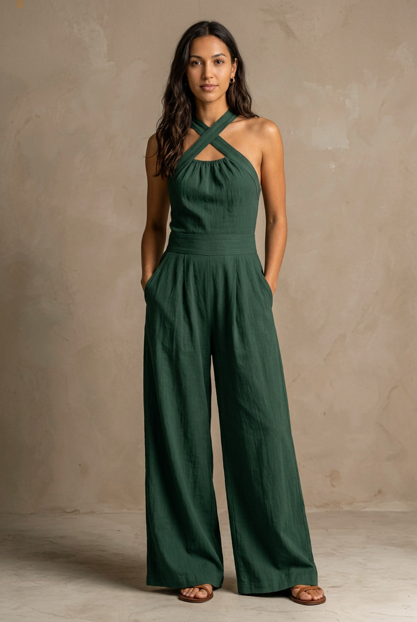 Medina dark green jumpsuit on GaileneGrace younger model