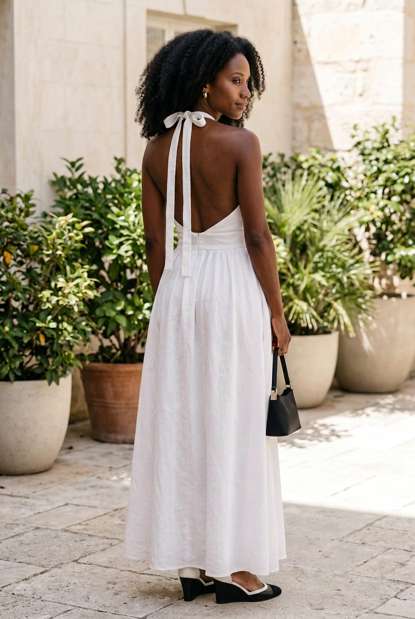 White Isla back view with black-and-white wedges