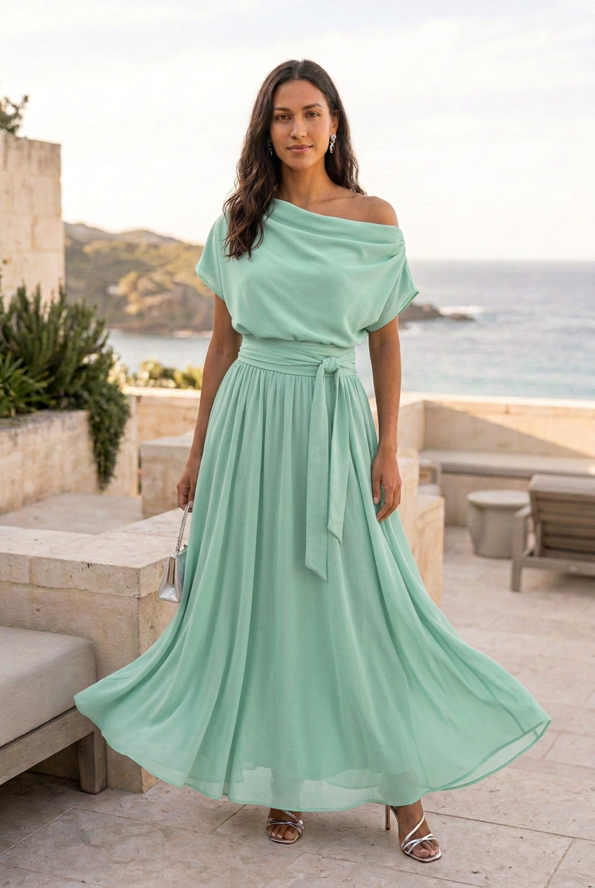 Younger model in mint Celeste styled to match the product media
